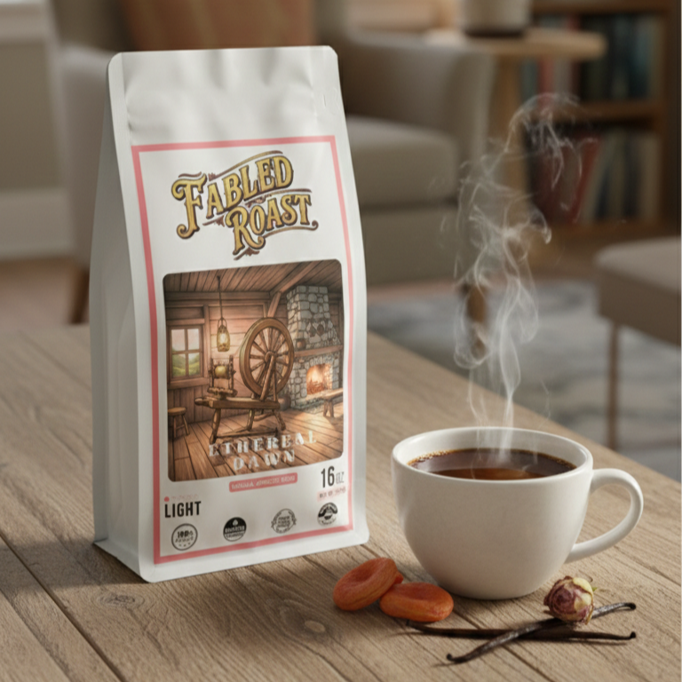 Ethereal Dawn Light Roast Flavored Coffee | Vanilla & Peach